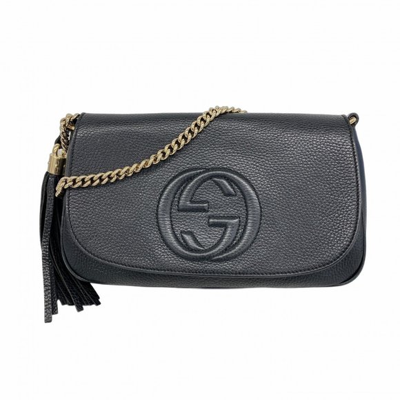 Gucci Soho Shoulder Bag 536224 Leather Black Champagne Women's - Picture 1 of 16